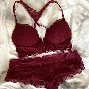 NWOT VS PINK Maroon Lace Bralette/Matching Panties